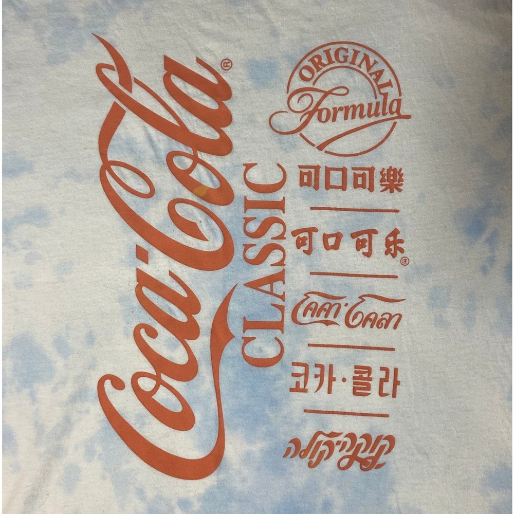 Coca-Cola Classic Men's Tie Dye Graphic T-Shirt Blue White International Logo L - Picture 3 of 7